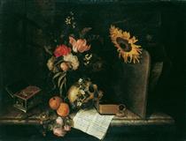 Vanitas with Sunflower and Jewelry Box - Maria van Oosterwijck