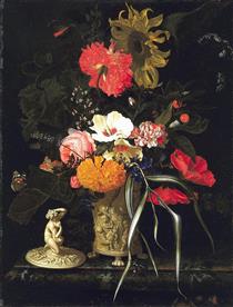 Still Life with Flowers in a Decorative Vase - Maria van Oosterwijck