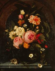 Still Life with Flowers, Insects and a Shell - Maria van Oosterwijck