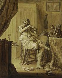 A Cavalier at His Dressing Table - Adriaen van de Venne