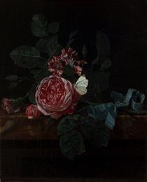 Roses and Butterfly - Maria van Oosterwijck